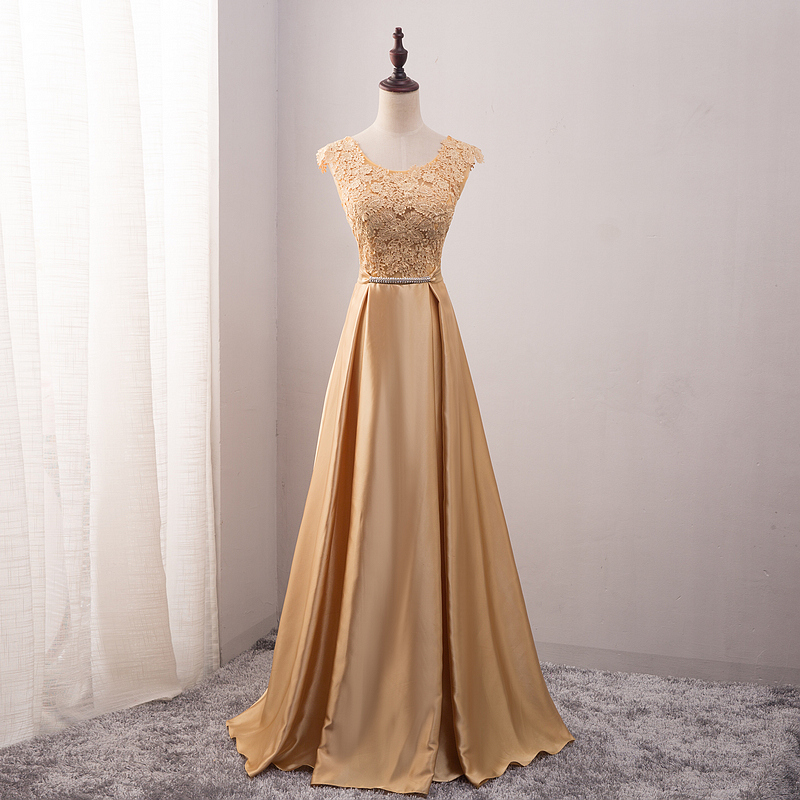 Gold Scoop Neck Prom Dresses Long 2017 Formal Evening Dress Party Pageant Gowns On Luulla 7655